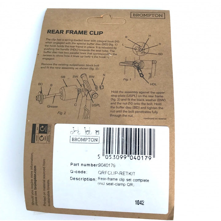 Brompton Rear Frame Clip Retrofit Kit with QR Seat Clamp