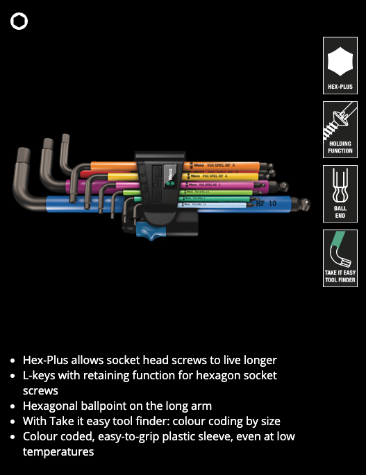 Wera 950/9 Hex-Plus Multicolor HF-1 L-Keys with Holding function