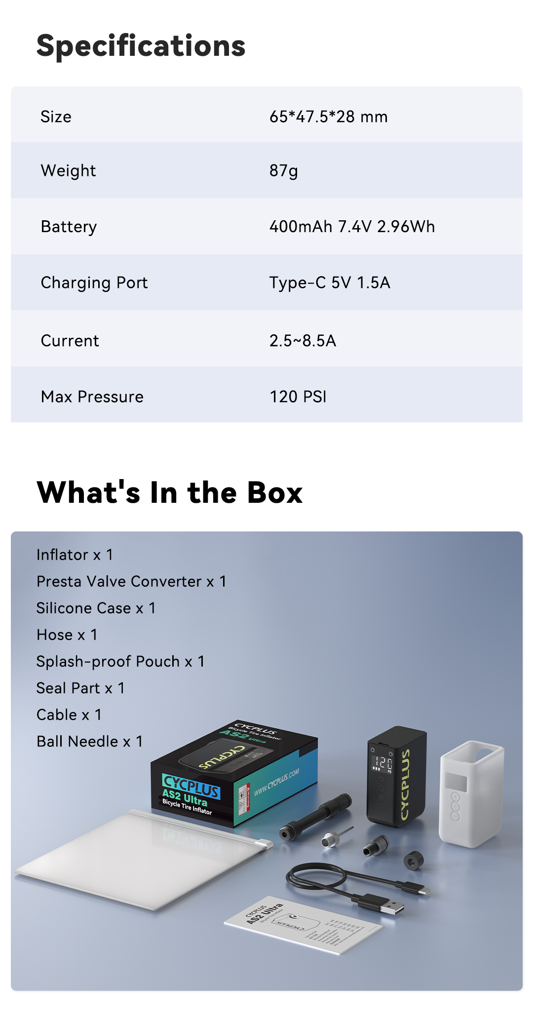 Cycplus AS2 PRO ULTRA Tiny E-Pump with Gauge