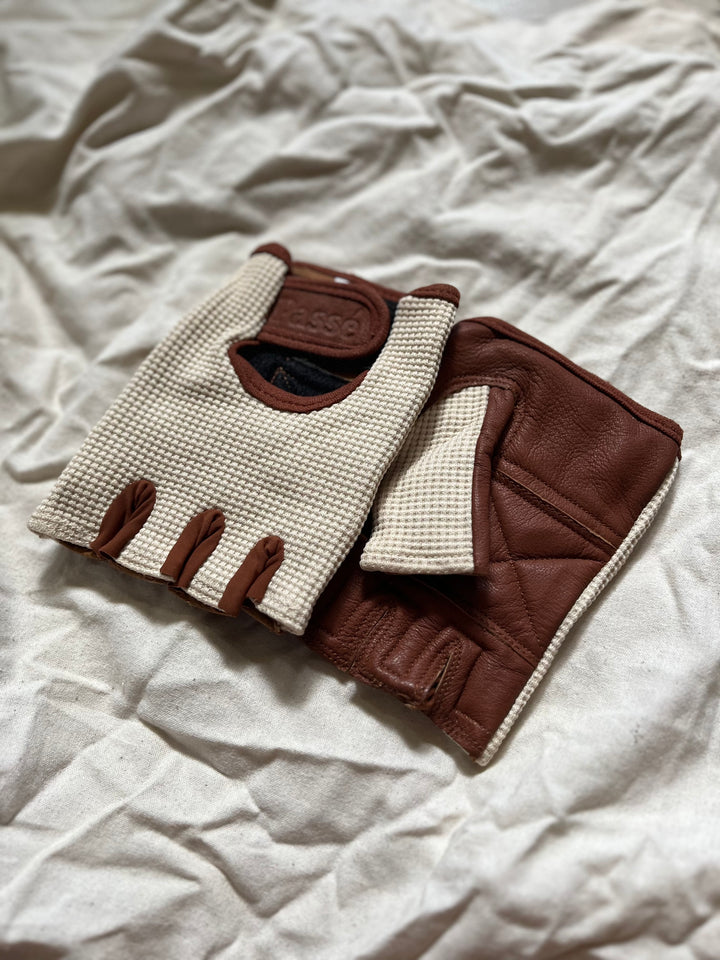 PASSE Leather Knitted Gloves (Brown/Beige)