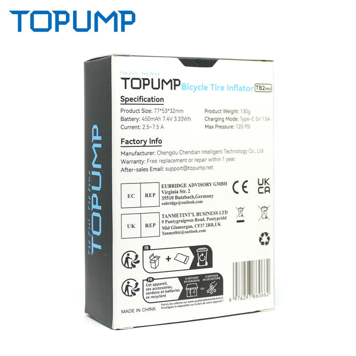 TOPUMP Pro Bicycle Tire Inflator Electronic Pump